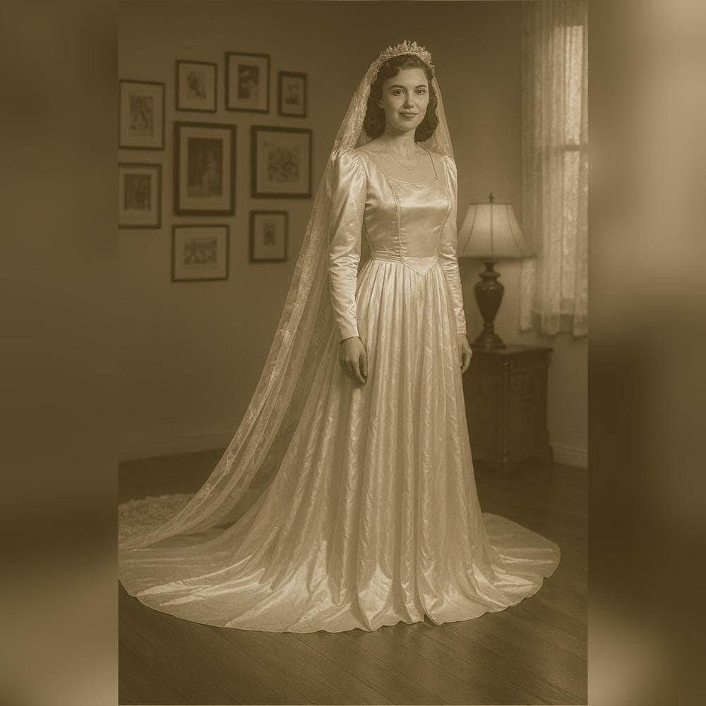 Vintage 1940s WWII Ivory Parachute Modest Wedding Dress